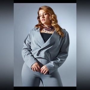 SHEIN Plus Lapel Collar Double Button Blazer